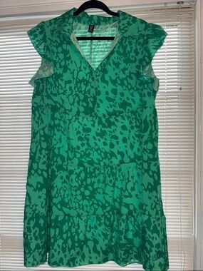 SHEIN Green Abstract Print Tiered Dress
